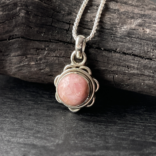 Rhodochrosite Gemstone Sterling Silver Necklace