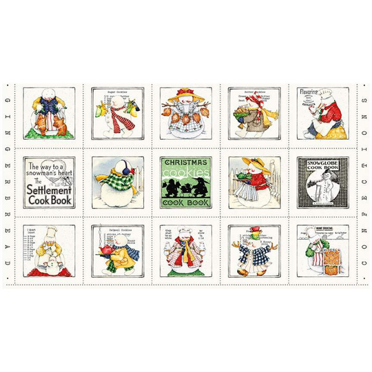 24" X 42" Snow Sweet Christmas Cooks Patch Panel J. Wecker Frisch Fabric Snowman Snowwoman Snowpeople Cook Book Quilt Squares