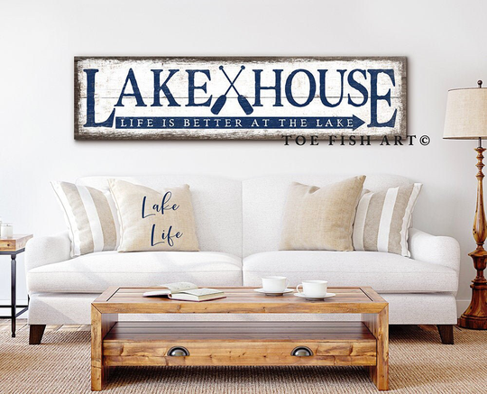 Lake House Sign Life Modern Farmhouse Wall Decor Large Rustic Art Living Room Signs Industrial Summer Cottage Cabin