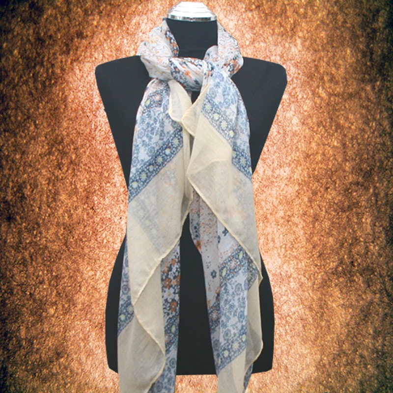 Vintage Cute Tiny Floral Cotton Blend Scarf Muffler Free Size
