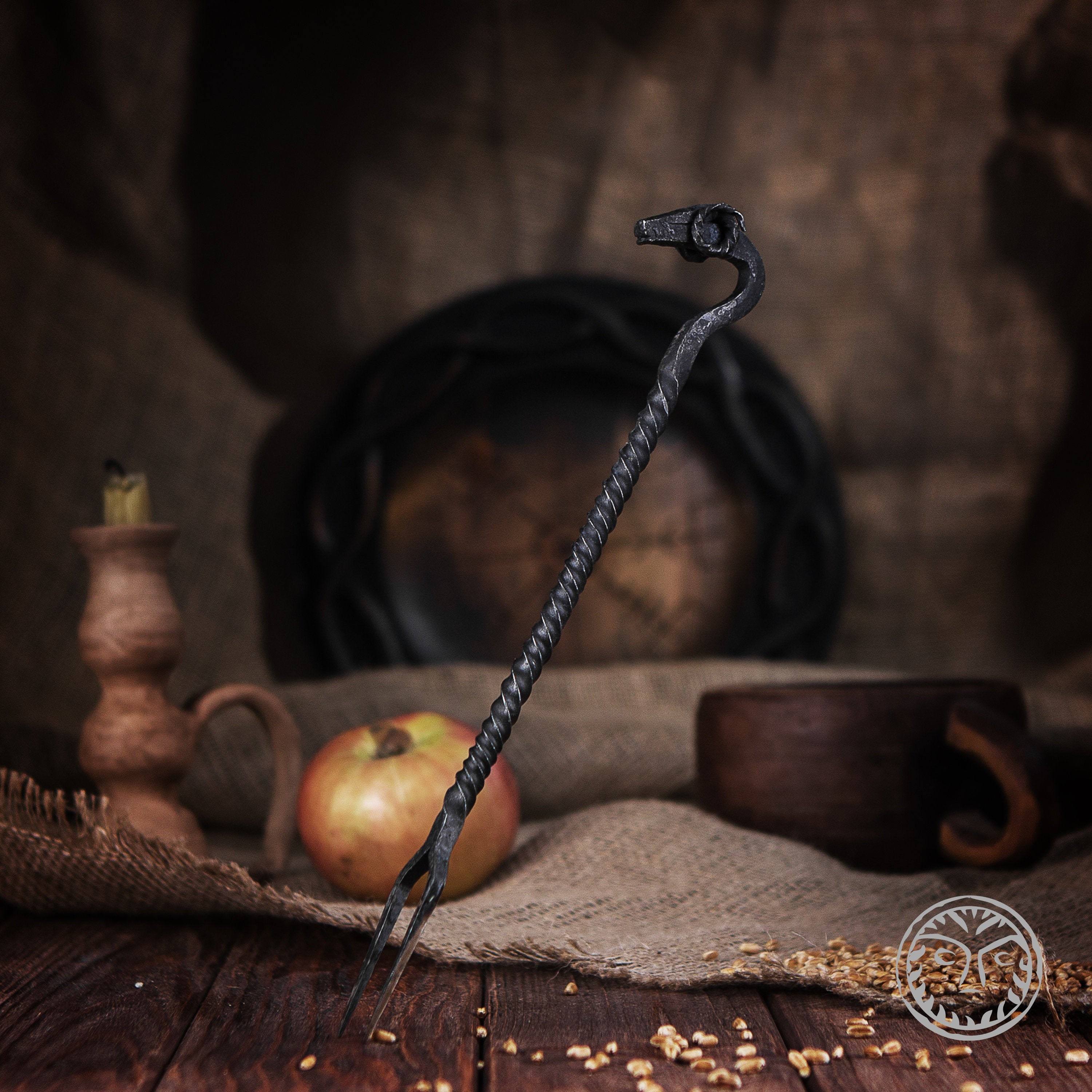 Forged Viking Fork, Ram Head, Medieval Rustic Cutlery, Hand Forged, Kitchen, Dining Appliances, Reenactment