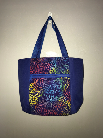 Royal Blue Tropical Pineapple Themed Shoulder Tote Bag Ready To Ship