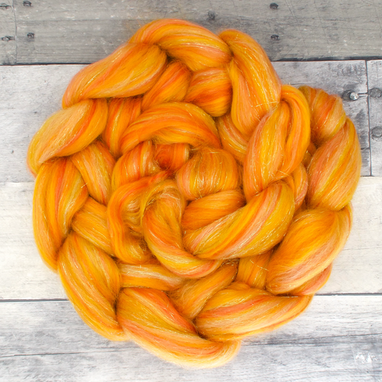 Corriedale/Bamboo Sari Silk Gold Stellina, 4Oz, Combed Top Signature Blend, Wool Roving, Soft Wool For Spinning, Spinning Fiber