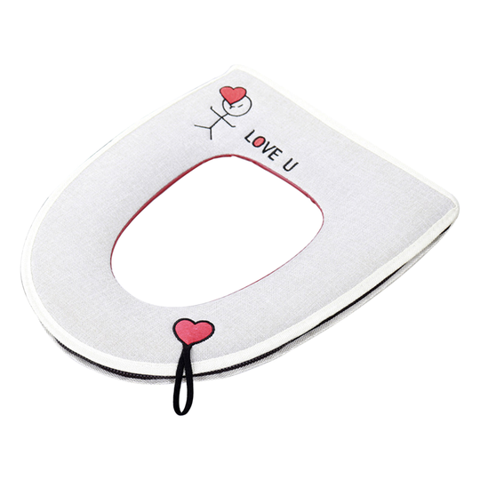 Linen Blend Toilet Pad Fadeless with Pulling Lanyard Comfy Soft Fabric Toilet Cover Pad for Home - light grey