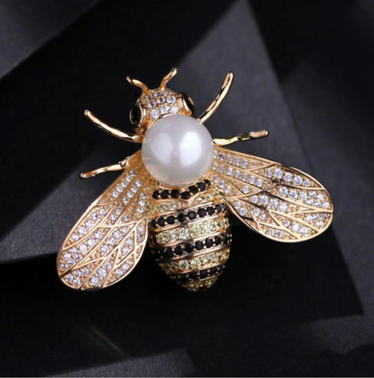 Bumble Bee Brooch, Golden Pearl Honey Jewelry, Crystal Gifts For Her