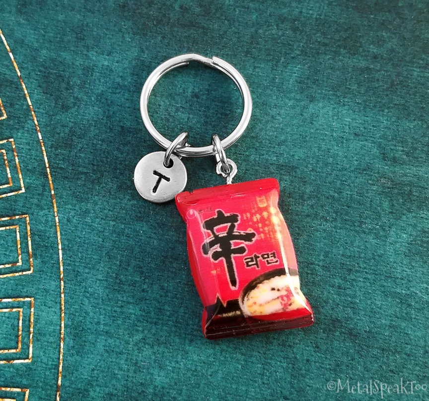 Ramen Keychain Small Noodles Keyring Gift Personalized Initial Charm Pendant