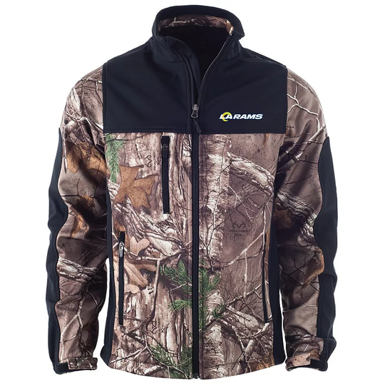 Men's Dunbrooke Realtree Camo/Black Los Angeles Rams Circle Hunter Softshell Full-Zip Jacket, Size: 3XL, LAR Green