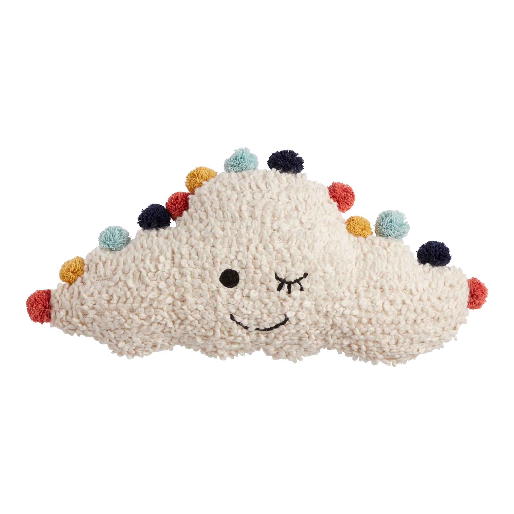 Oversized Ivory Cloud Pom Pom Throw Pillow: Cream - Cotton - Lumbar by World Market