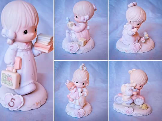 Precious Moments Birthday Figurines, Ages 2 Through 8, Growing in Grace Collection Blonde Girl