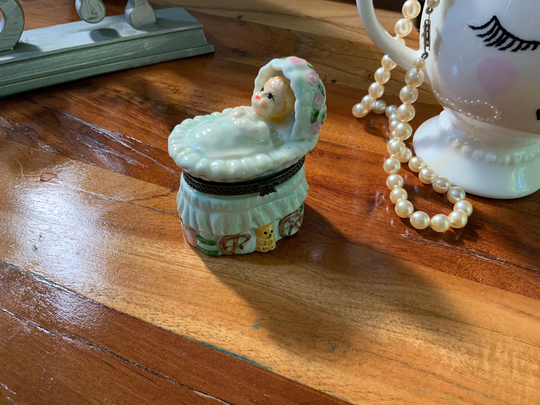 Vintage Baby in Bassinet Trinket Box