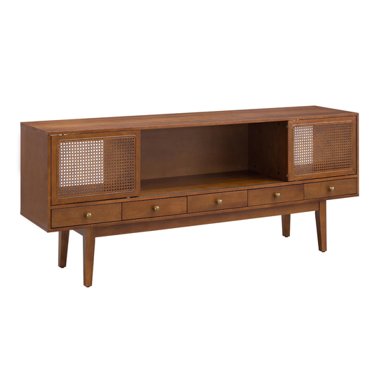 Wood and Rattan Cane Mid Century Pelmam Media Stand: Brown by World Market