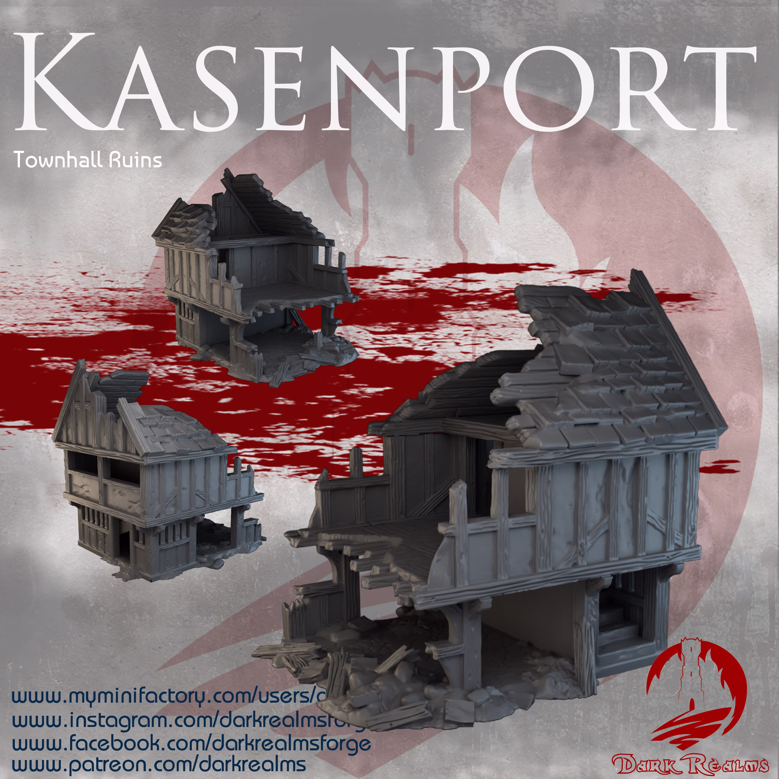 Kasenport Townhall Ruins By Dark Realms, 28mm Scale
