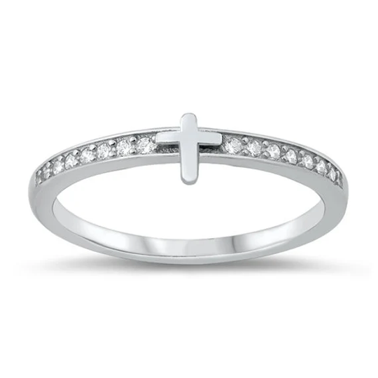 Confirmation Sterling Silver Channel Cz Cross Ring Size 7