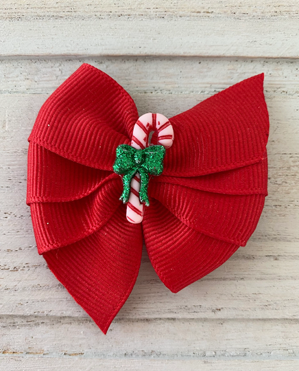 Christmas Dog Hair Bow Custom Made Ribbon Candy Cane