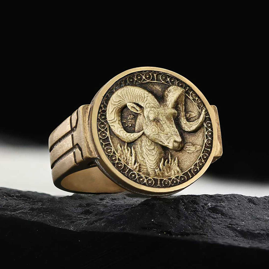 Aries Ring, Gold Coated Zodiac Horoscope Ring For Men, Minimalist Constellation Astrology Women, Round