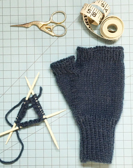 Denim Blue Wool Blend Fingerless Gloves