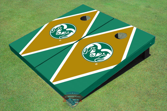 Corn Hole Ncaa Colorado State University Rams Logo Gold & Green Matching Diamond Cornhole Boards