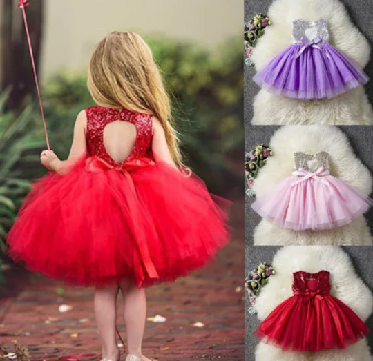 Princess Kids Baby Dress Girls Fancy Wedding Sequins Party Birthday Baptism Girl Summer Dresses Tulle Tutu