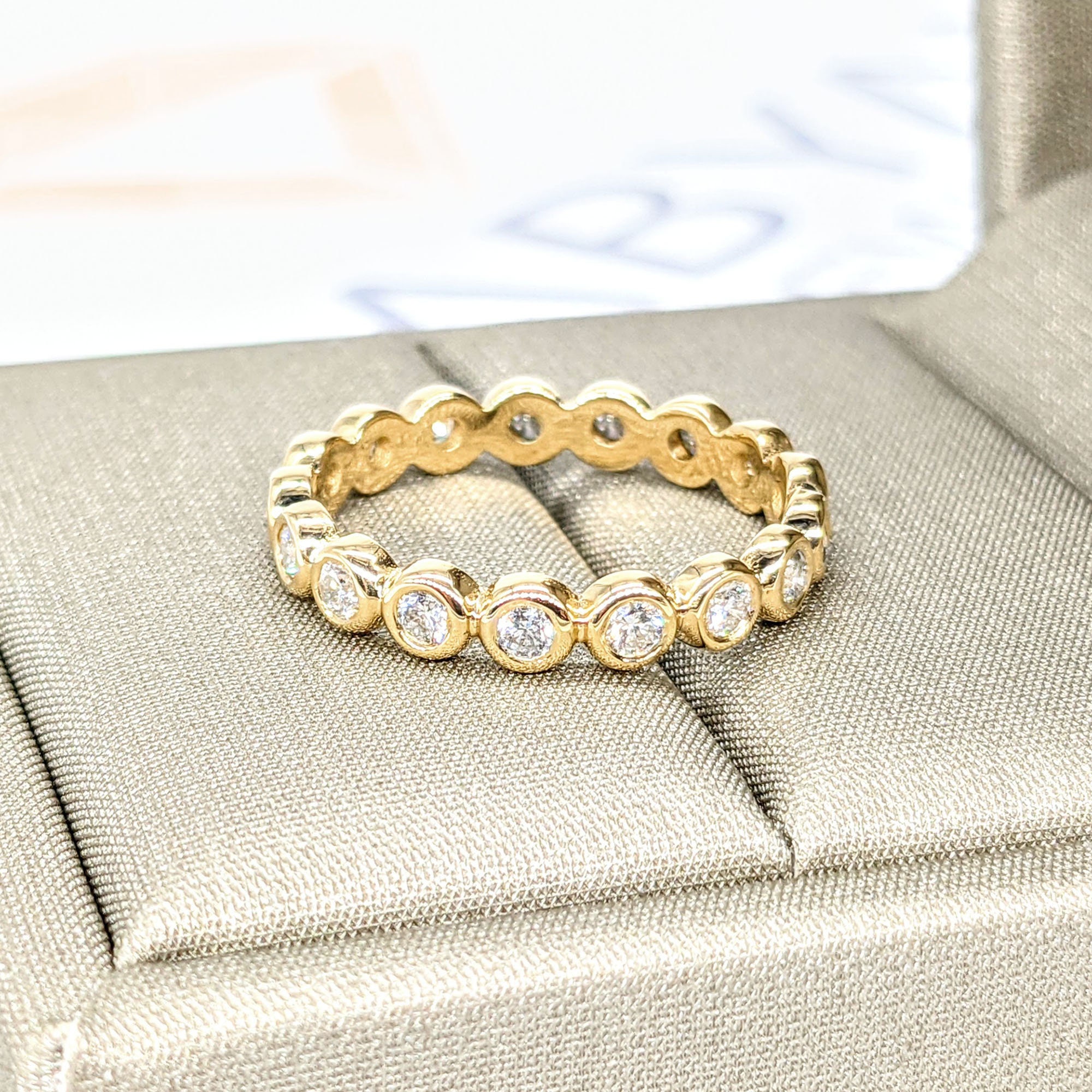 0.70 Ctw Diamond Eternity Band - 14K/18K Solid Yellow Gold | Bezel Set Wedding Ring Modern Design