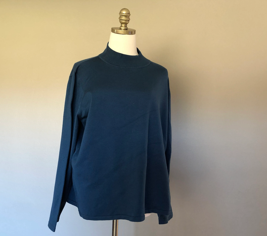 Pullover Plus Size 2x Pendleton Solid Long Sleeve Prussian Blue Silk Nylon Blend Mockneck Vintage