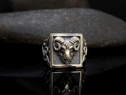 Ram Head Silver Men Ring, 925 Zodiac Animal Jewelry Minimalist Sings, Aries Gift For Him Her
