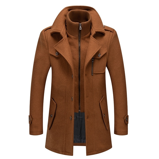 New Winter Mens Wool Blends Coats Solid Color Thick Warm Woolen Overcoat Double Neck Trench Coat Men Single Breasted Windbreaker - camel, l