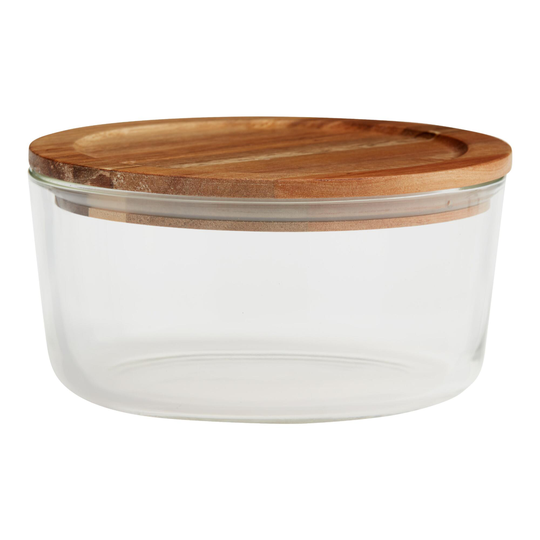 Large Glass Food Storage Container with Wood Lid: Multi by World Market