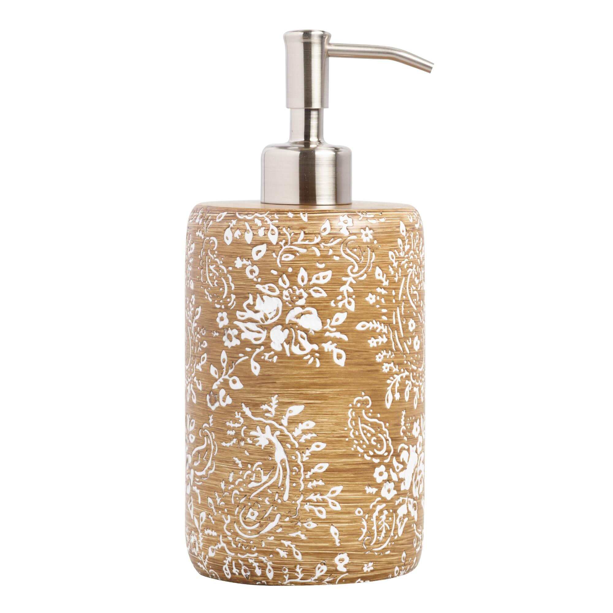 Paisley Carved Resin Liquid Soap Dispenser: Brown by World Market