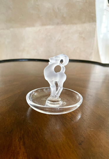 Lalique Crystal Ram Pin Tray; Ram; French Crystal; Ring Holder