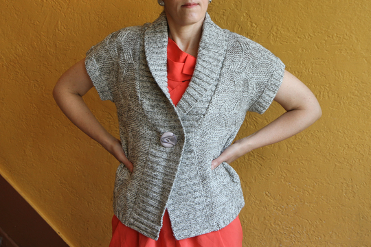 Cable Knit Cardigan Jacket Size M To L, Womens Gray Wool Blend Sweater, V Neck Loose Top, One Button Knitted Fisherman