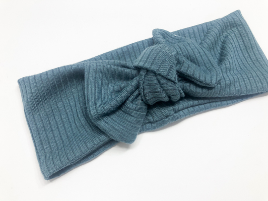 Dark Teal Blue Fall Ribbed Knot Headband Turban Girl Newborn Baby Toddler Take Home Outfit Photo Prop Birthday Party Shower Gift Yellow