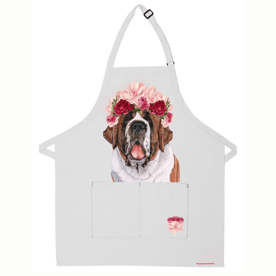Saint Bernard Dog Apron Two Pocket Bib With Adjustable Neck