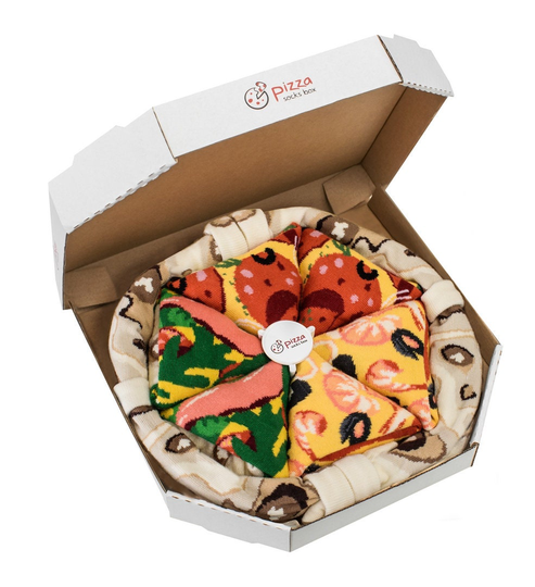 Pizza Socks Box 4 Pair Mix Seafood, Pepperoni, Italian Original Unique Socks Made in Ue Ideal For Gift, Surprise High Quality Cotton