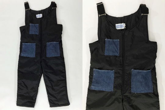 Vtg 80S Denim Pocket Snow Suit Ski Black Blue Ankle Zip Overalls Raven 1980S Vintage Womens Xl