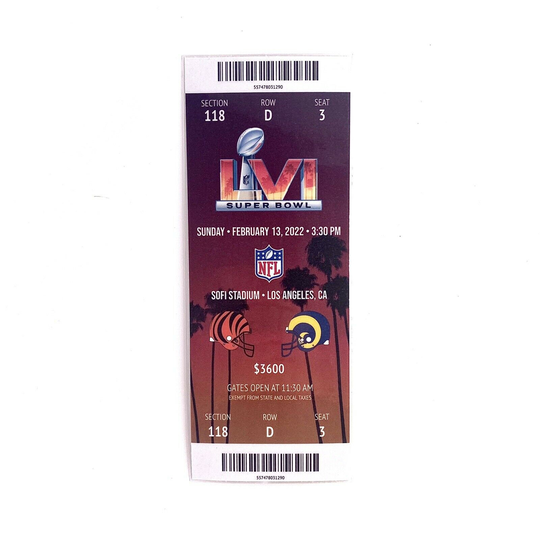 2022 Superbowl Lvi 56 La Rams Vs Cincinnati Bengals Replica Ticket Stub Customizable