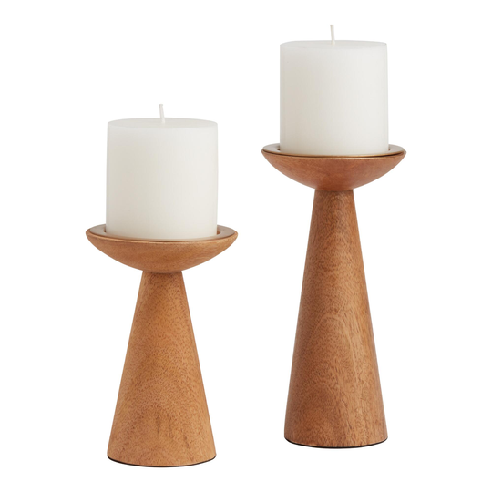 Mango Wood Contemporary Pillar Candle Holder: Brown by World Market