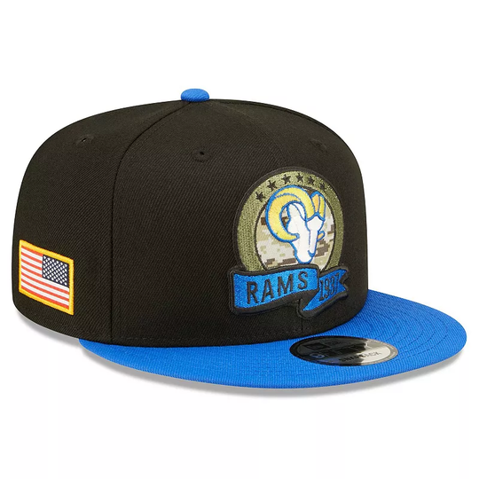Men's New Era Black/Blue Los Angeles Rams 2022 Salute To Service 9FIFTY Snapback Hat