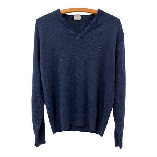 Vintage Men's Pierre Cardin V Neck 100% Soft Orlon Knit Navy Blue Sweater Size L