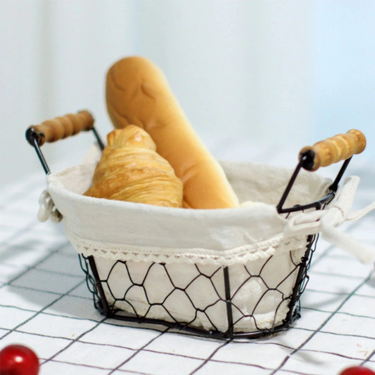 Vintage Wrought Iron Storage Basket With Handles Kitchen Fruit Bread Desktop Organization