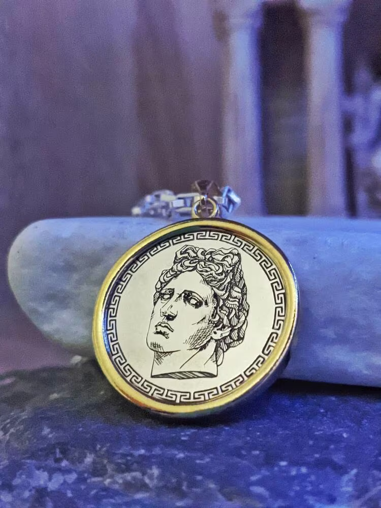 Apollo Greek God Pendant. Silver 925. Handmade By Meanderart. Mythology. Gold Plated 18K