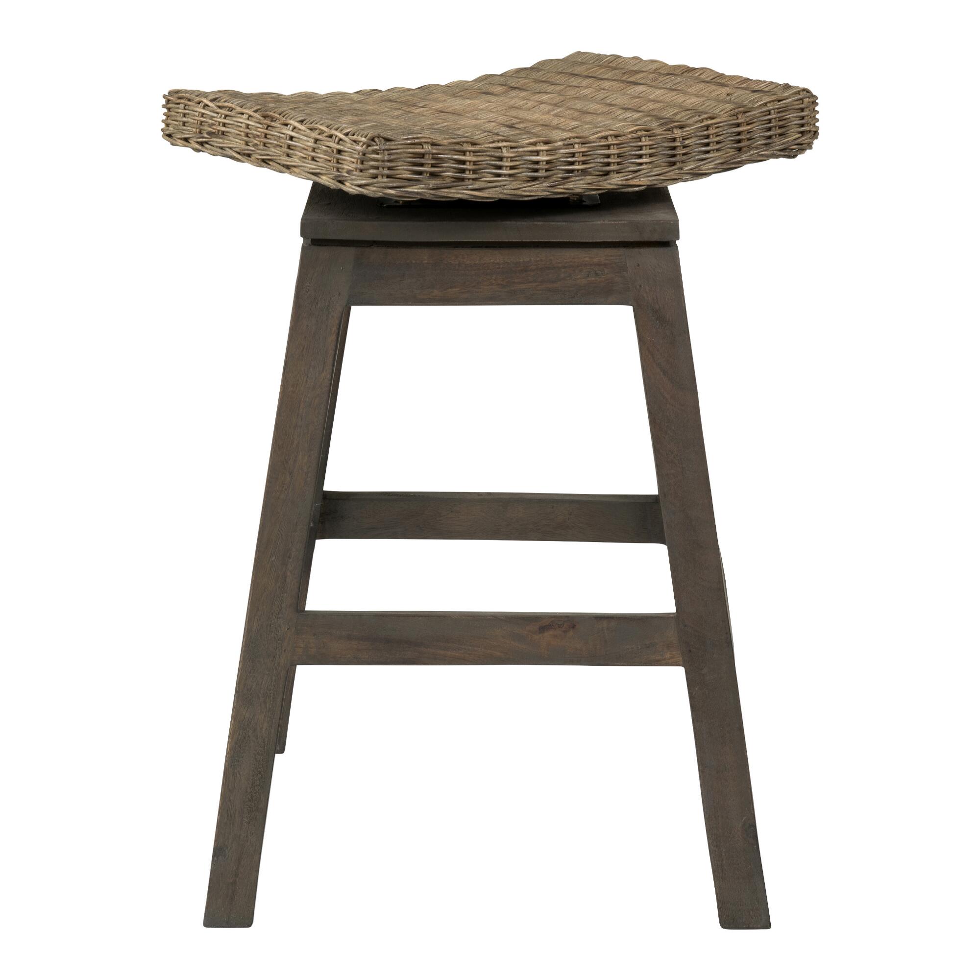 Rattan and Teak Leyla Swivel Counter Stool: White by World Market