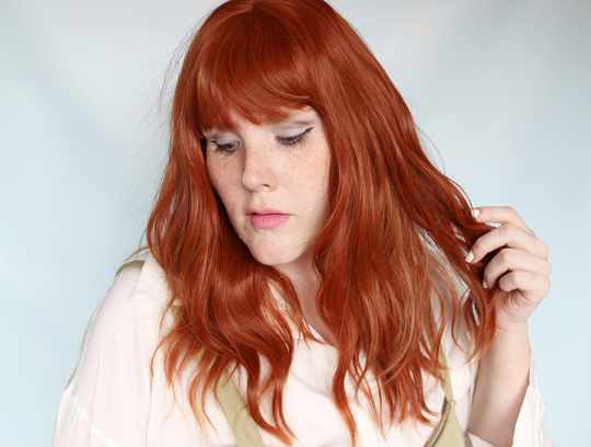 Red Human Hair Blend Wig, Auburn Red Wig, Long Heat Styleable Synthetic Hair Wavy Wig With Bangs Ginger Spice