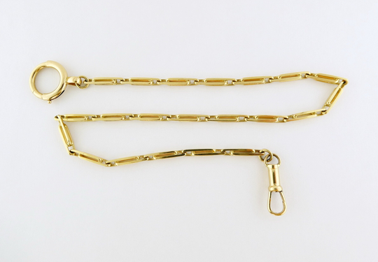 Antique French 18K Yellow Gold 13" Fancy Link Watch Chain With Dog Clip | 15.8 Grams