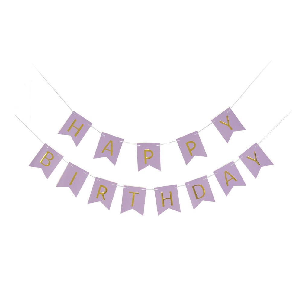 Purple & Gold Birthday Party Decorarations. Glitter Happy Banner. Banner Butterfly Style, Decoration