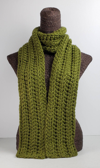 Chunky Wool Blend Crochet Winter Scarf - Cilantro Green