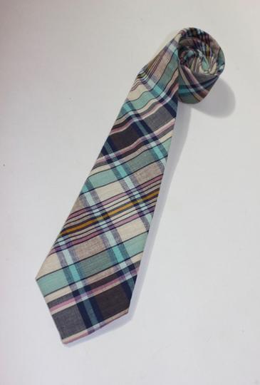 Vintage 70's - 80's -Ram- Neck Tie. Colorful India Madras All Cotton. Made in USA Of Imported Material. Modern Narrow Width 3 1/4"
