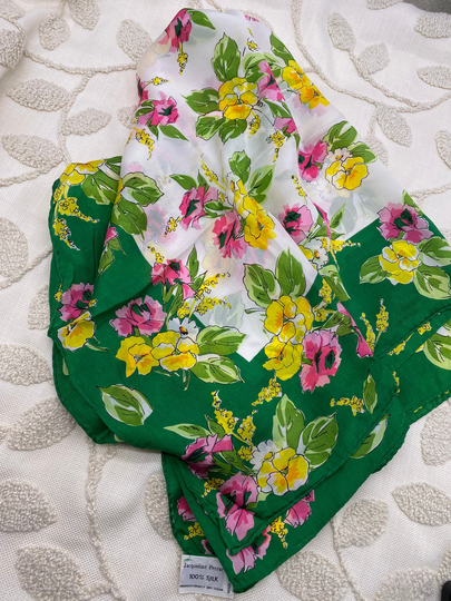 50's 100 % Silk Floral Scarf By Jacqueline Ferrar