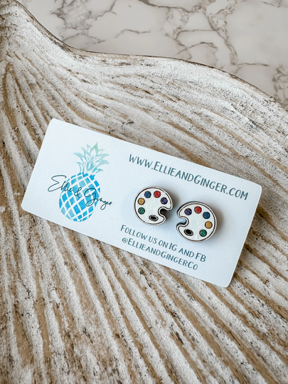 Paint Palette Earrings | Art Teacher Artist Wood Stud Gift For Her