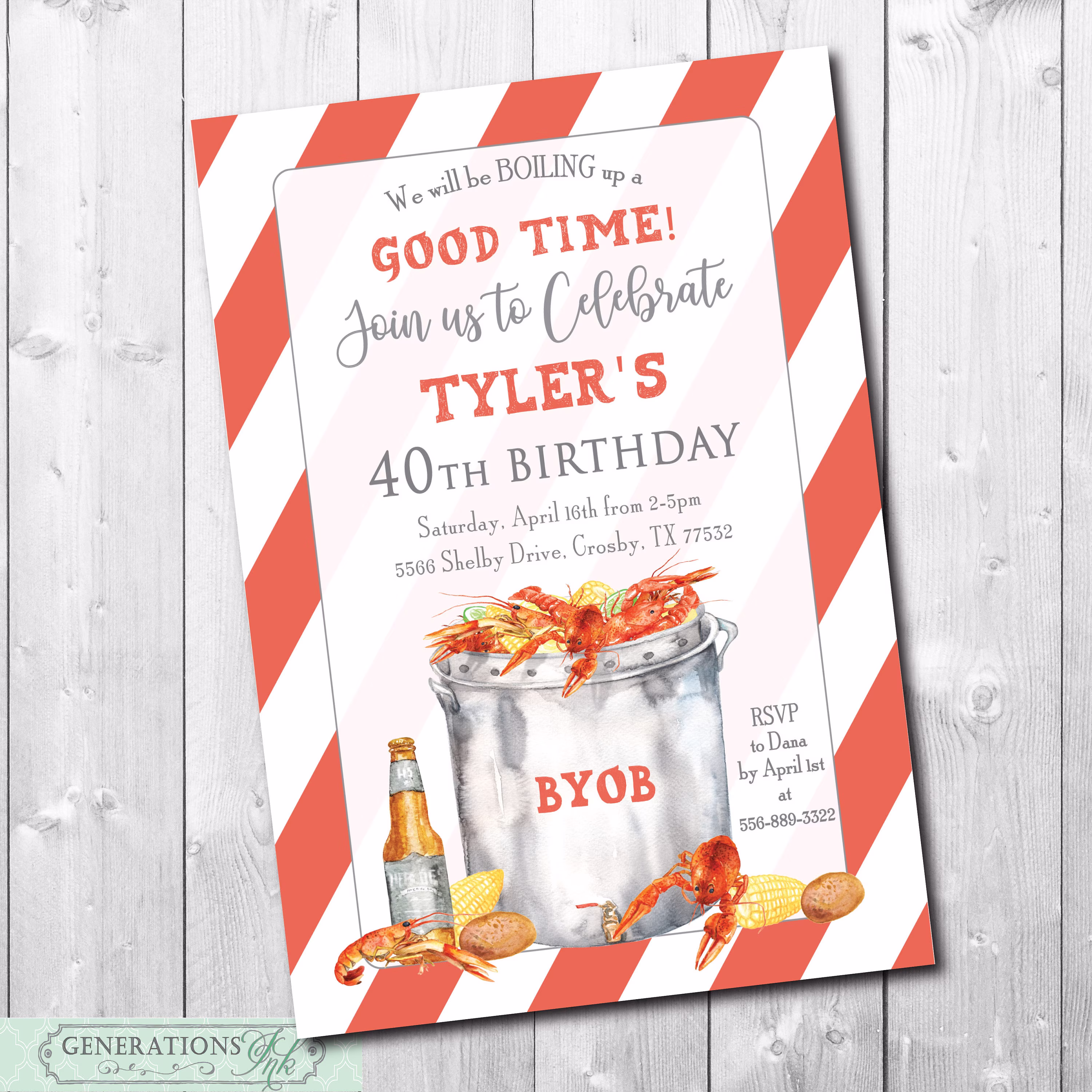 Crawfish Boil Birthday Invitation Printable/Digital File/40Th Birthday, Surprise, Seafood Boil, Crawfish & Beer/Wording Can Be Changed