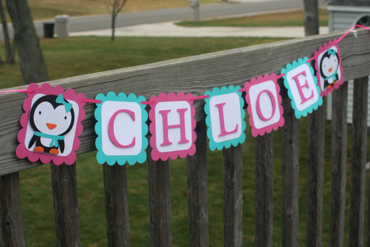 Penguin Banner, Name Winter Wonderland Birthday Onederland